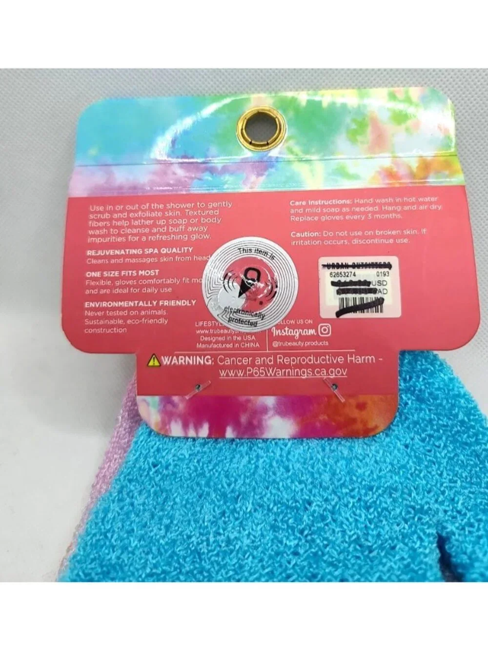 Urban Outfitters Good Vibes Exfoliating Gloves 2 Pairs OS Pink Tie Dye Blue NEW
